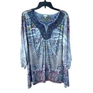 Madison & Berkeley Beaded Paisley Top 1X Boho Peasant